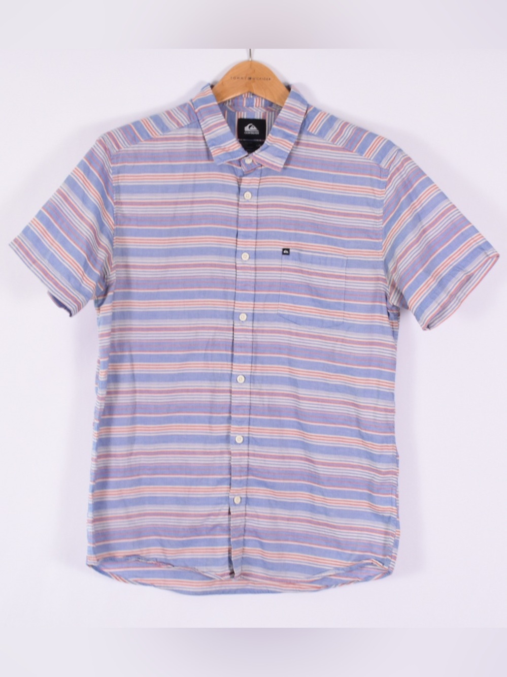 Quiksilver Men’s Large Striped Short Sleeve Button Up Surf Shirt